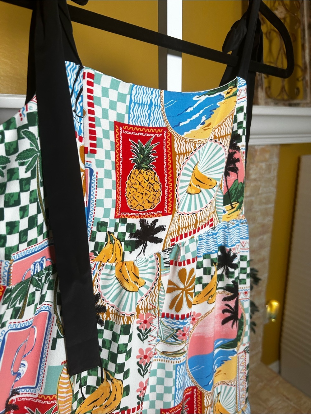 Skies Are Blue Tropical Patchwork Tiered Maxi Dress M Resort Boho old money #632 - Picture 4 of 14